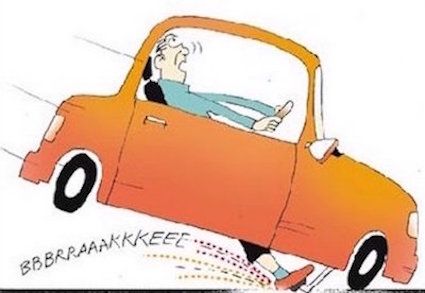 A cartoon of a car making an emergency stop.