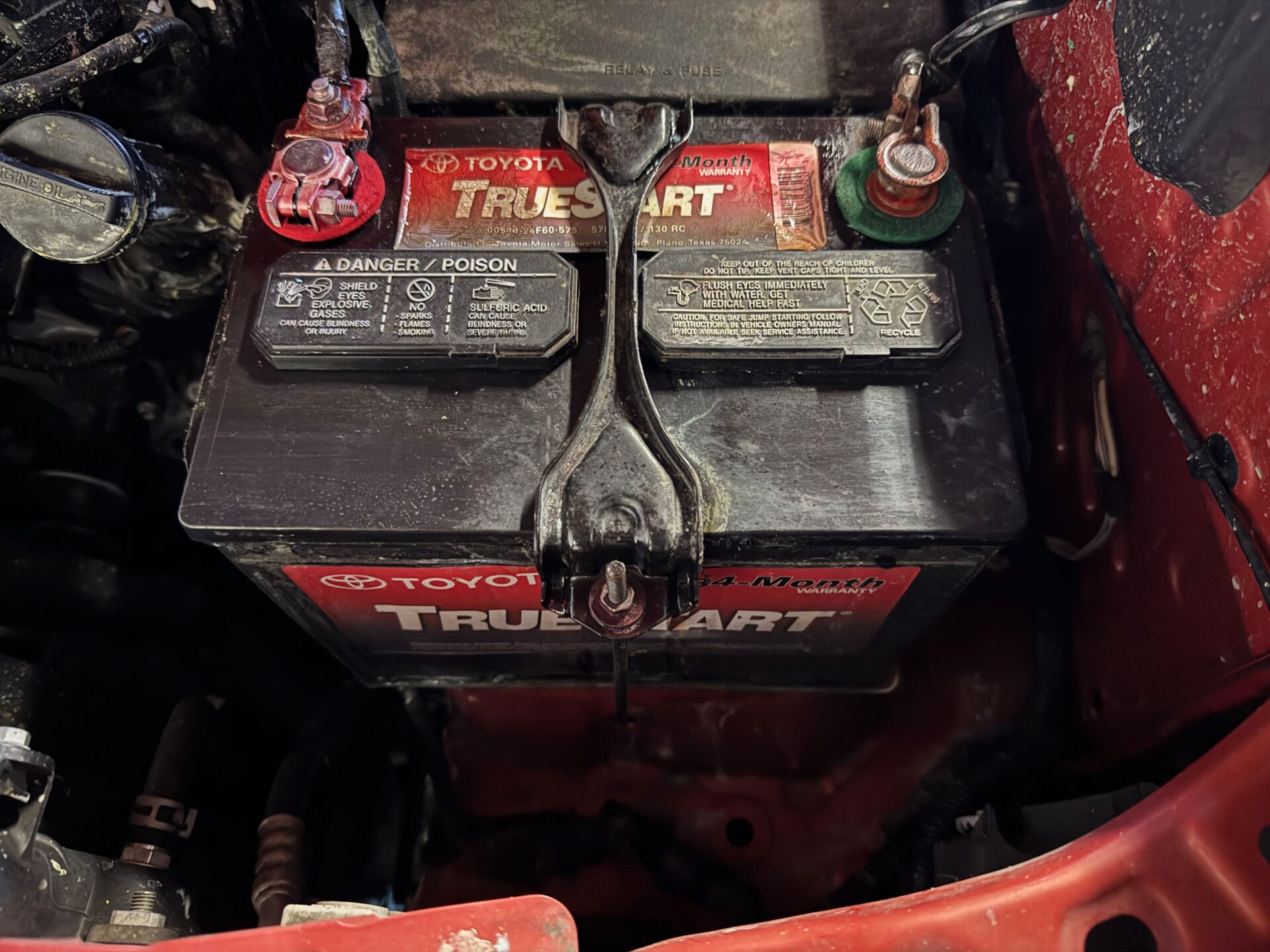 Battery-Automotive | Temecula Auto Repair & Transmission An old worn out Toyota battery at Temecula Auto Repair & Transmission.