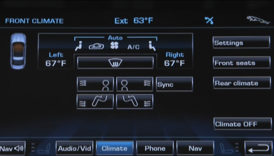 Jaguar AC Controls | Temecula Auto Repair & Transmission Jaguar AC Controls on the touchscreen.