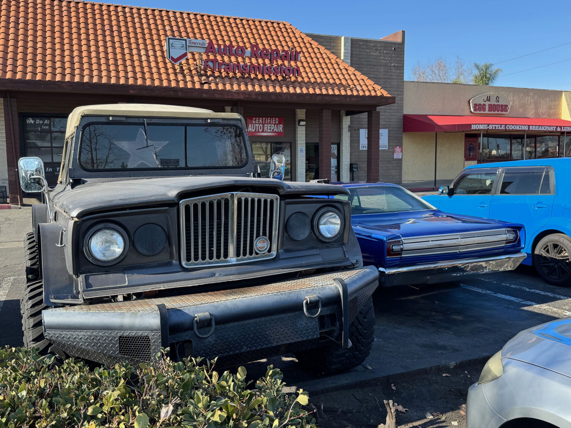 Classic Jeep Kaiser repair in Temecula and Murrieta | Temecula Auto Repair & Transmission A classic 1966 Jeep Kaiser in for engine repairs at Temecula Auto Repair & Transmission