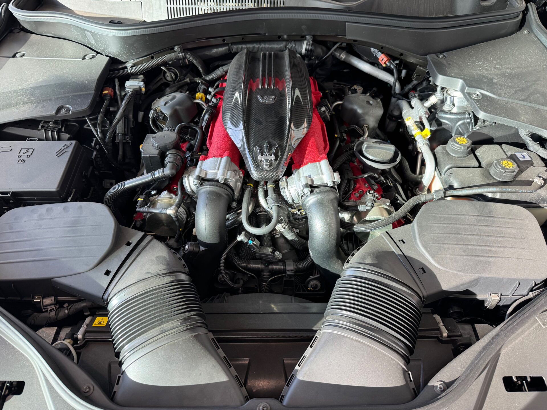 Maserati Engine_Temecula Auto repair Transmission | Temecula Auto Repair & Transmission The hood is open on a Maserati, showing the Engine at Temecula Auto repair Transmission