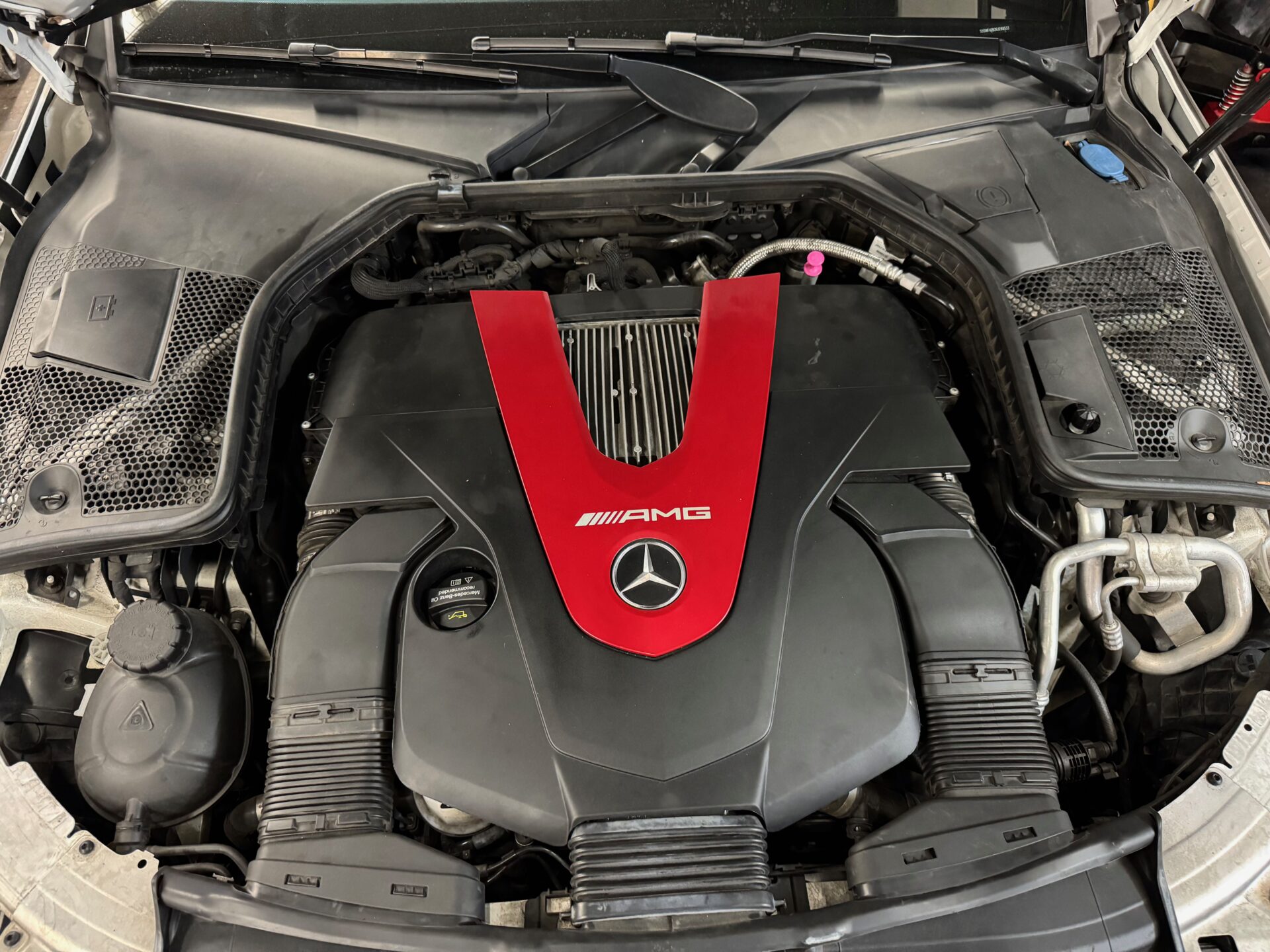 Mercedes Benz AMG Engine Repair at Temecula Auto Repair Transmission | Temecula Auto Repair & Transmission Repairs are in progress on a Mercedes-Benz AMG engine.