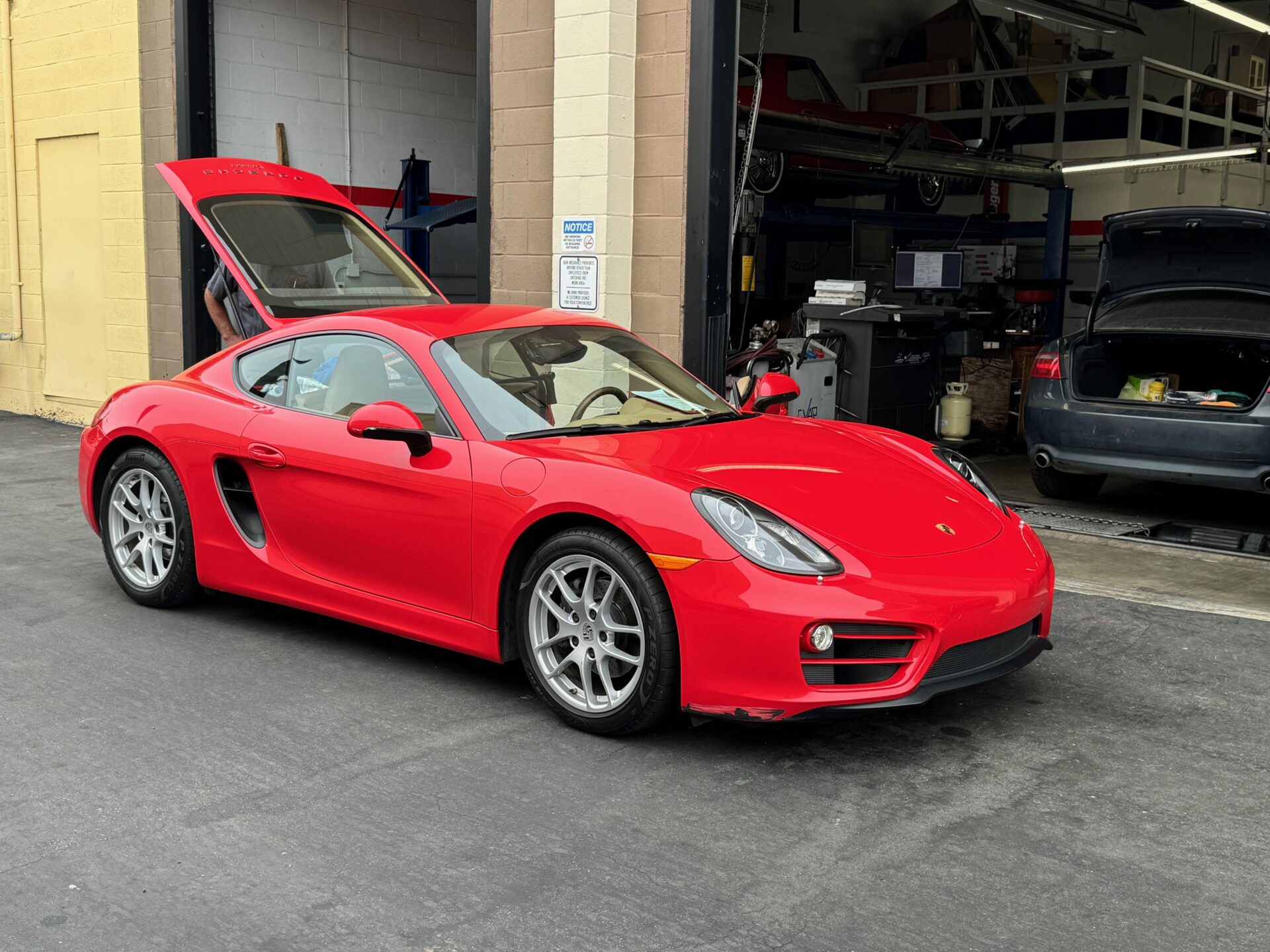 Porsche Cayman at Temecula Auto Repair | Temecula Auto Repair & Transmission A red Porsche Cayman is in for Routine Maintenance at Temecula Auto Repair & Transmission.