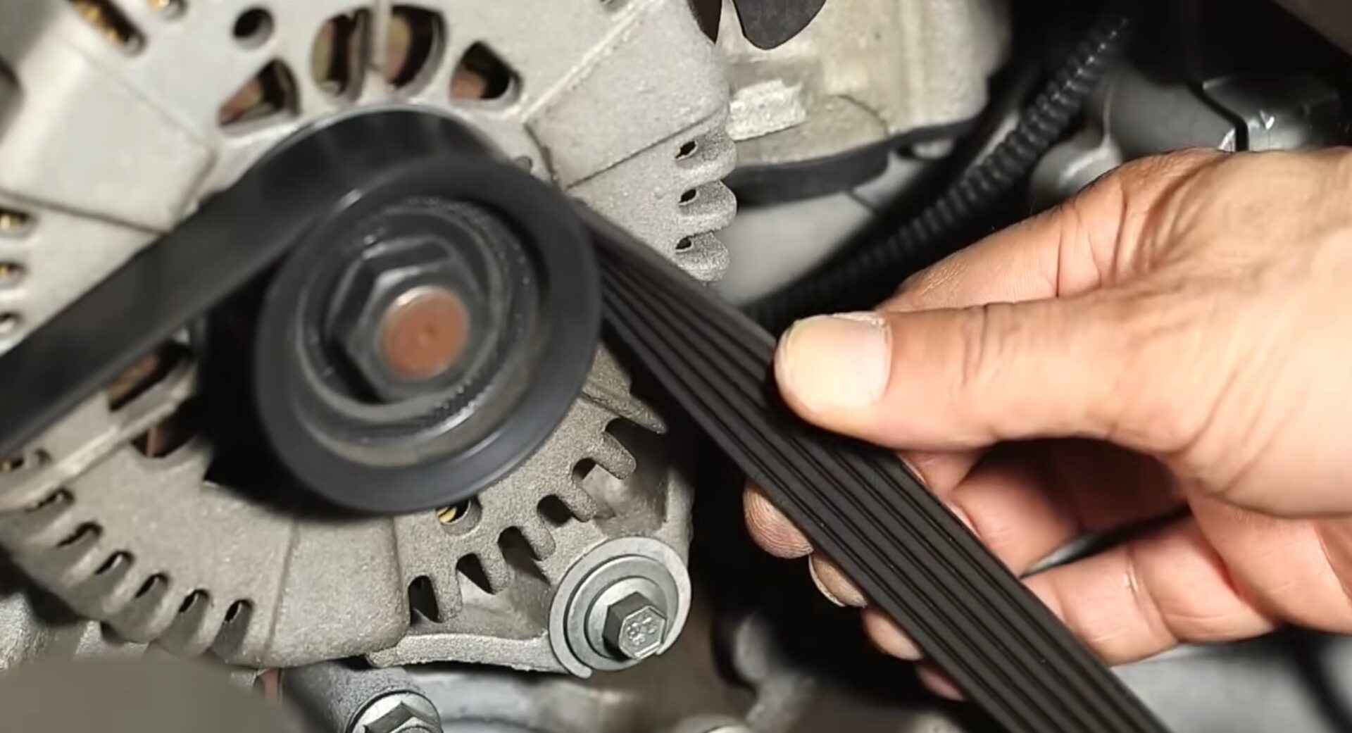 Pre-Trip Belt Inspection in Temecula and Murrieta | Temecula Auto Repair & Transmission A Technician inspects a Drive Belt - Serpentine Belt as part of a broader Pre-Trip Inspection.