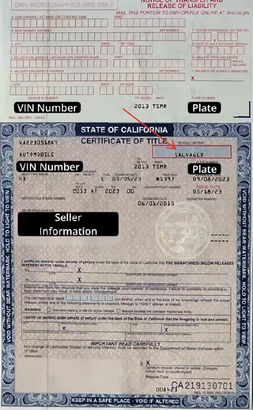Sample Salvaged Title | Temecula Auto Repair & Transmission A Sample of a Salvaged CA Title