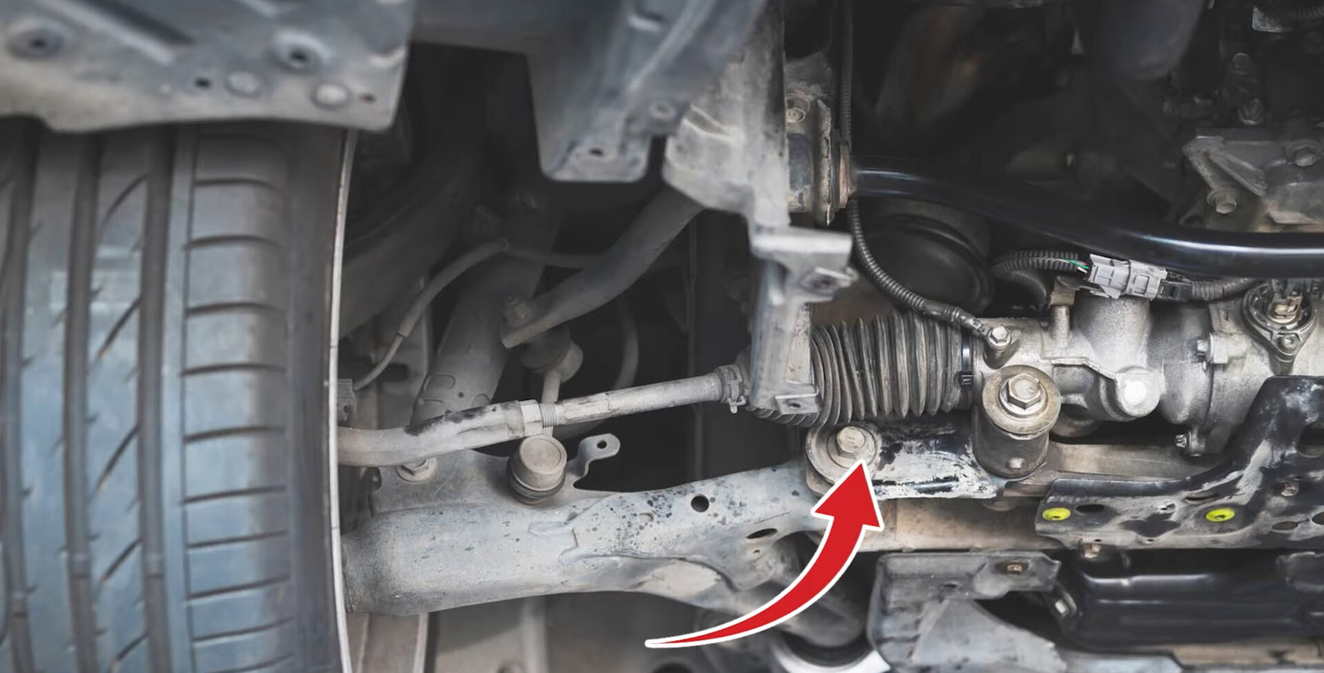 Power Steering Rack viewed from under a car.